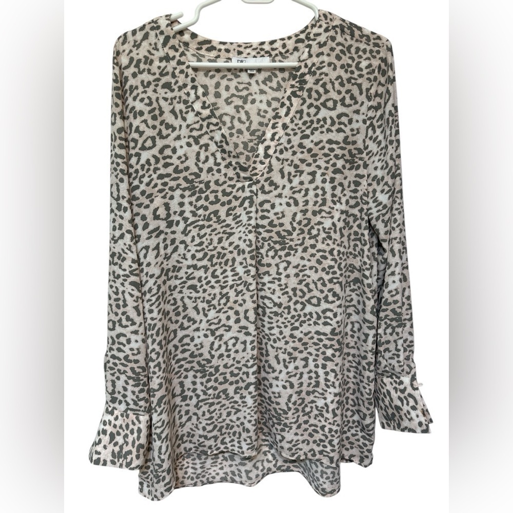 Dr2 Top Animal Print Pink Gray Blouse Long Sleeve